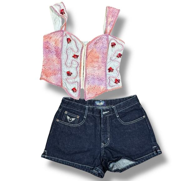 Y2K Angels Denim Shorts Women’s Sz 9 Dark Wash Mid Rise Vintage Cut Off 2000s - Picture 10 of 10